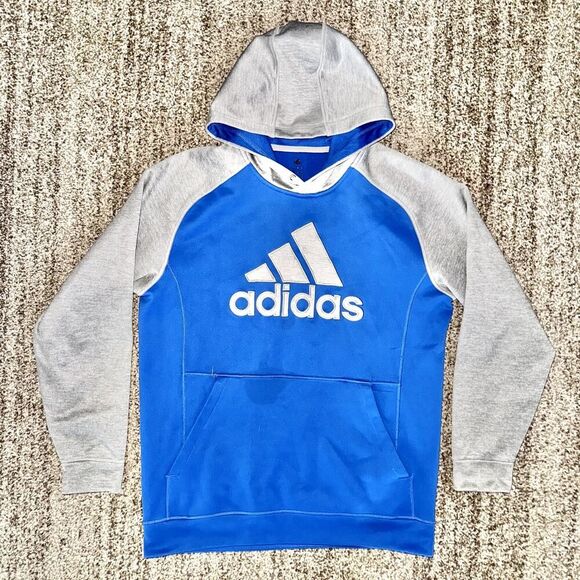 Adidas Long Sleeve Athletic Logo Pullover Hoodie in Blue Grey Size Large Kids - Picture 1 of 10